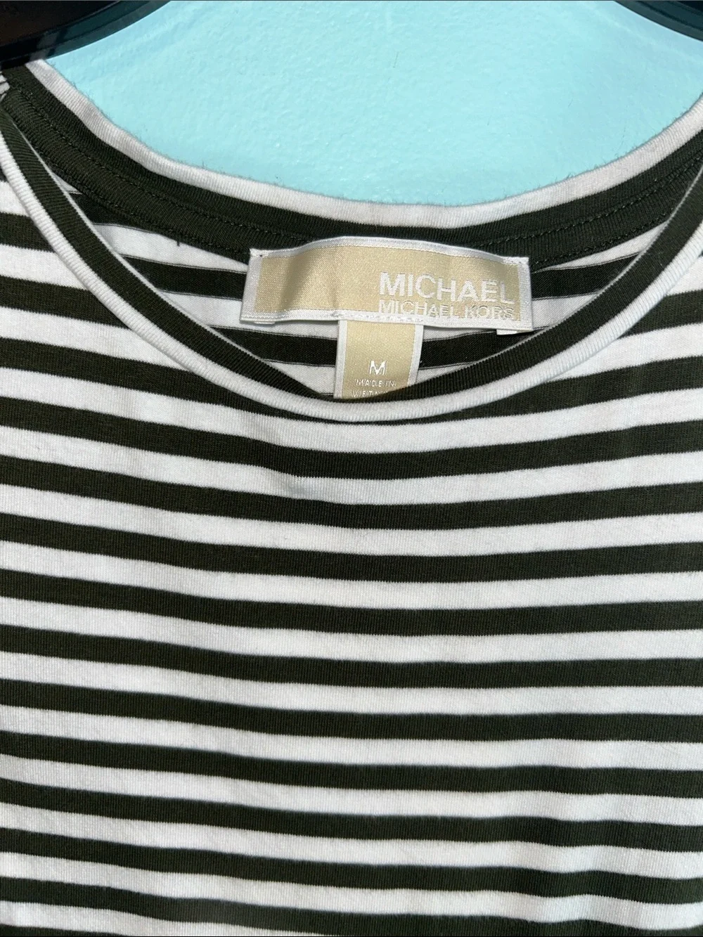 Michael Kors Black and White Striped Cold-Shoulder Dress